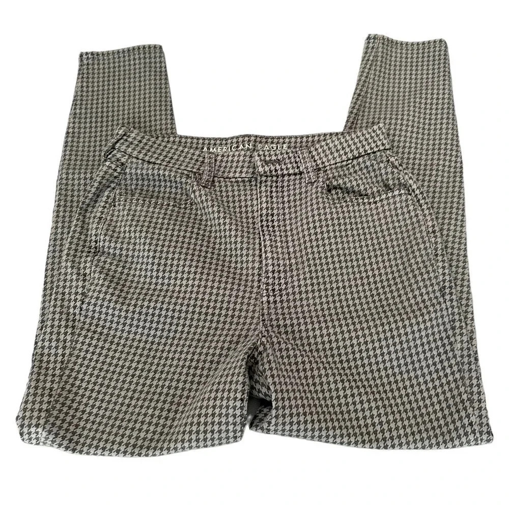 American Eagle 10R curvy super hi-rise black + gray houndstooth‎ print jeggings